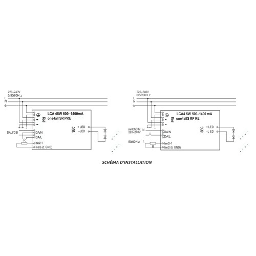ALIMENTATION POUR LED INTEGREE DALI / Bouton Poussoir  45W DIMMABLE 500-1400mA
